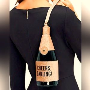 KATE SPADE CHAMPAGNE BOTTLE WRISTLET LEATHER PURSE / CLUTCH BAG